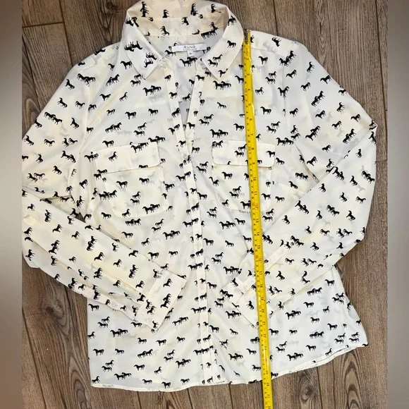 Alfred Sung White Horse Print Button-Up Shirt Size M - Picture 5 of 7